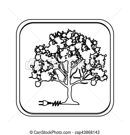 450x470 Monochrome Square With Tree With Power Cord Vector Illustration.
