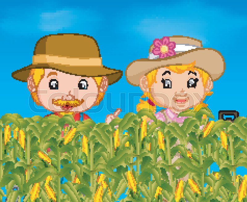 800x654 Illustration Of Two Farmers In A Corn Field Stock Vector Colourbox