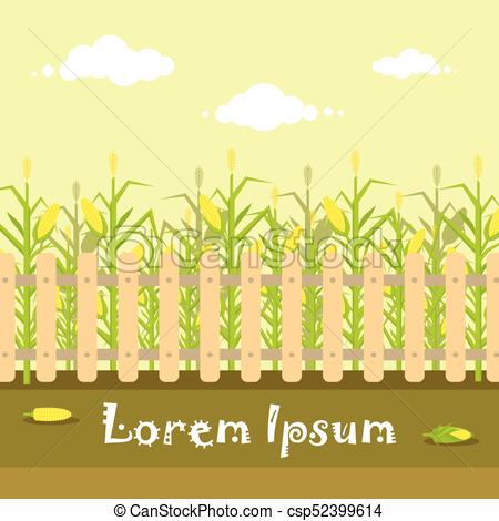 450x470 Vector Yellow Cornfield With Fence In Flat Style. Ripe Corn