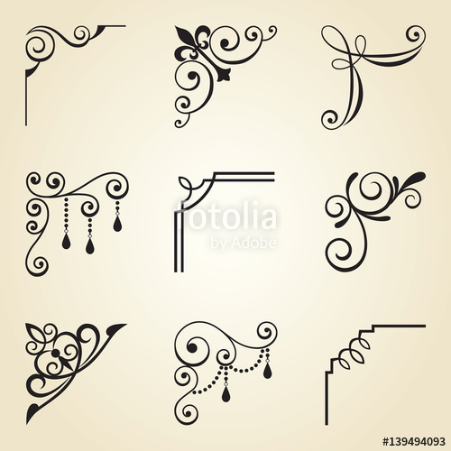 500x500 Vector Illustration Of Decorative Corner Frame And Border Set