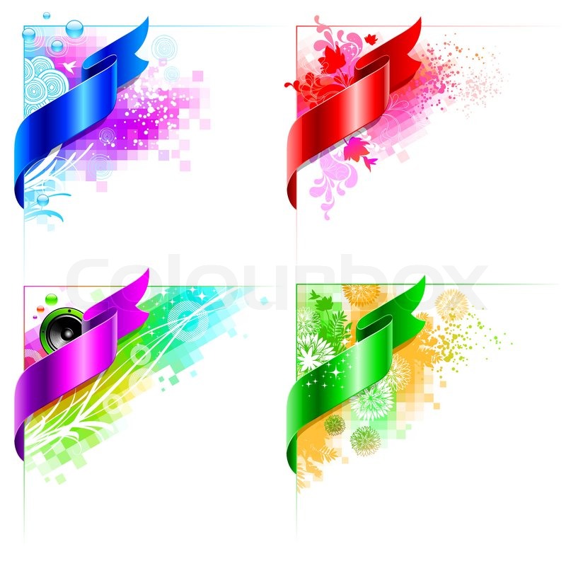 800x800 Vector Abstract Corner Design With Floral Elemrnts And Ribbon