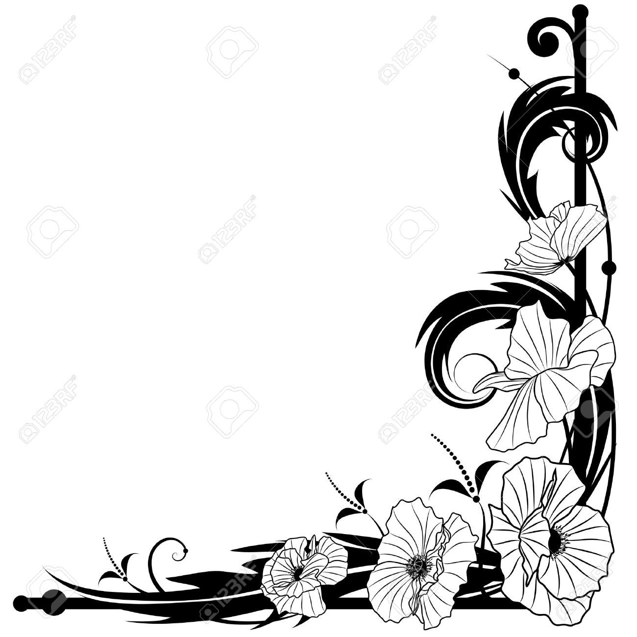 1300x1300 Vector Background With Poppies For Corner Design Silhouettes And