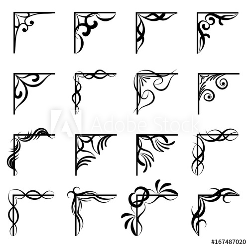 500x497 Victorian Flourish Corners Isolated On White Background. Vintage