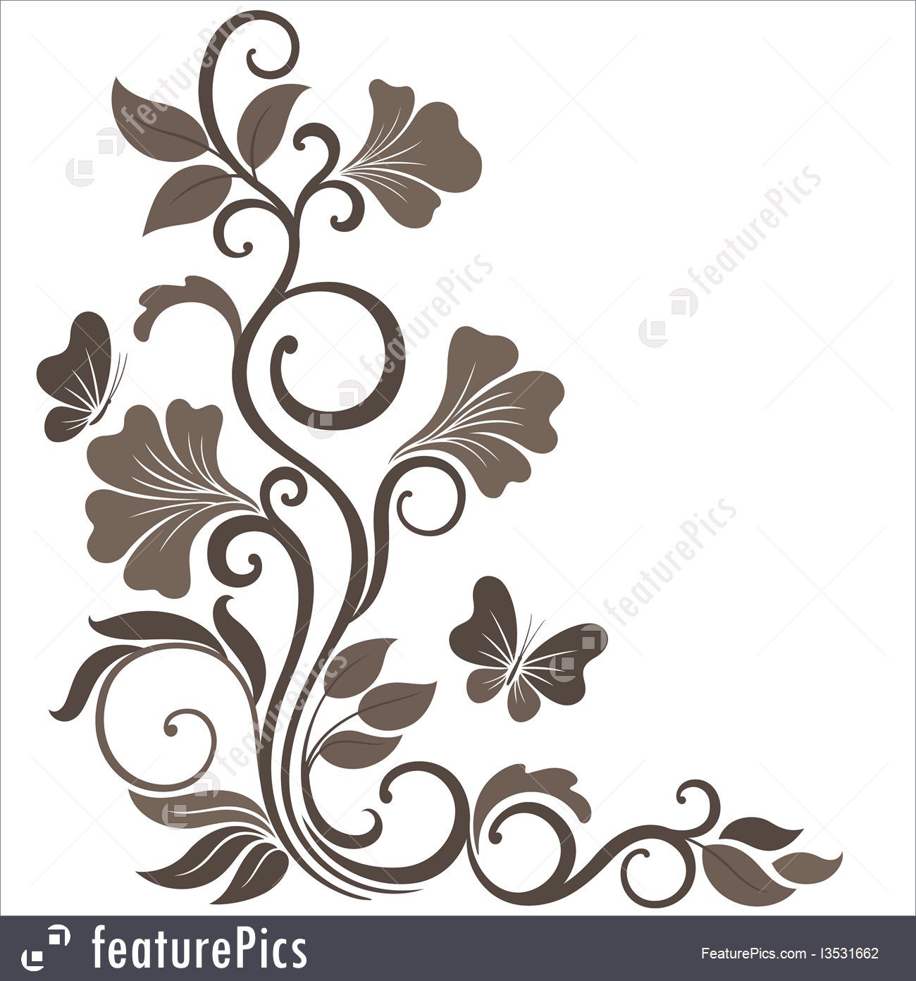 1300x1392 Floral Corner In Sepia Illustration