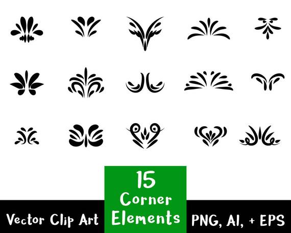 570x456 Flourish Clipart 15 Decorative Corner Elements Text Divider Etsy