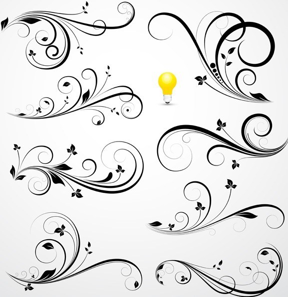 577x596 Free Flourish Swirl Floral Corner Patterns Vector 04
