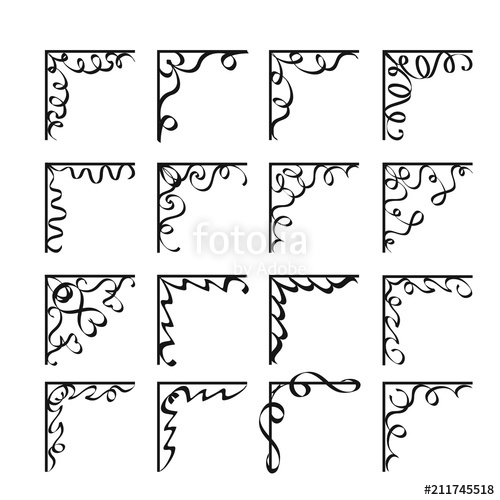 500x500 Victorian Flourish Corners Isolated On White Background. Vintage