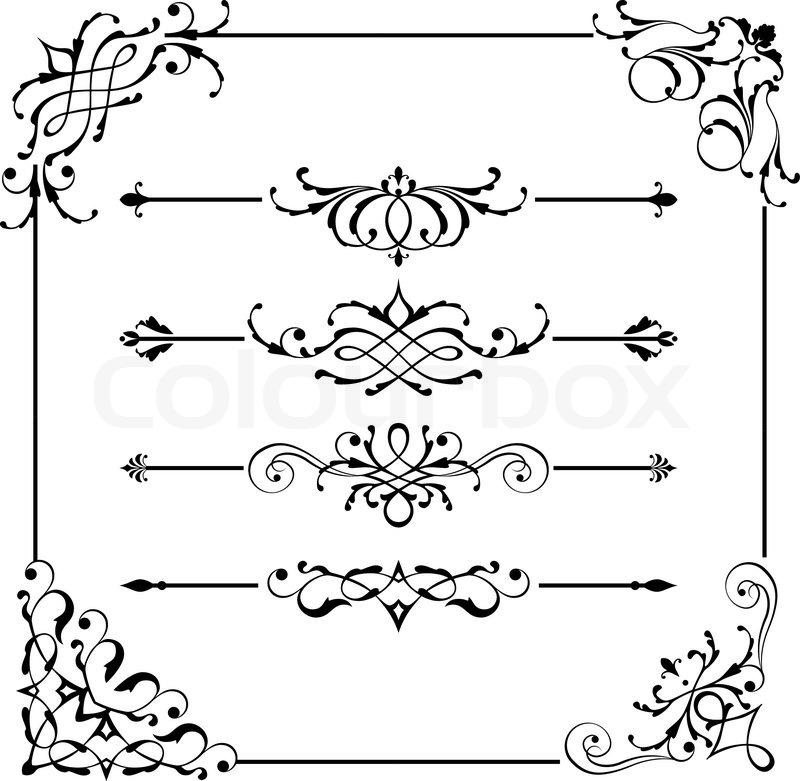800x781 Set Of Vintage Vector Frame Border Divider Corner. Retro Elements