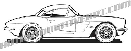 500x195 1960 Corvette C1 Side View Vector Clip Buy Two Images, Get