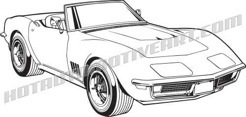 500x239 1968 Corvette C3 Vector Clip Art, Buy Two Images, Get One Image Free