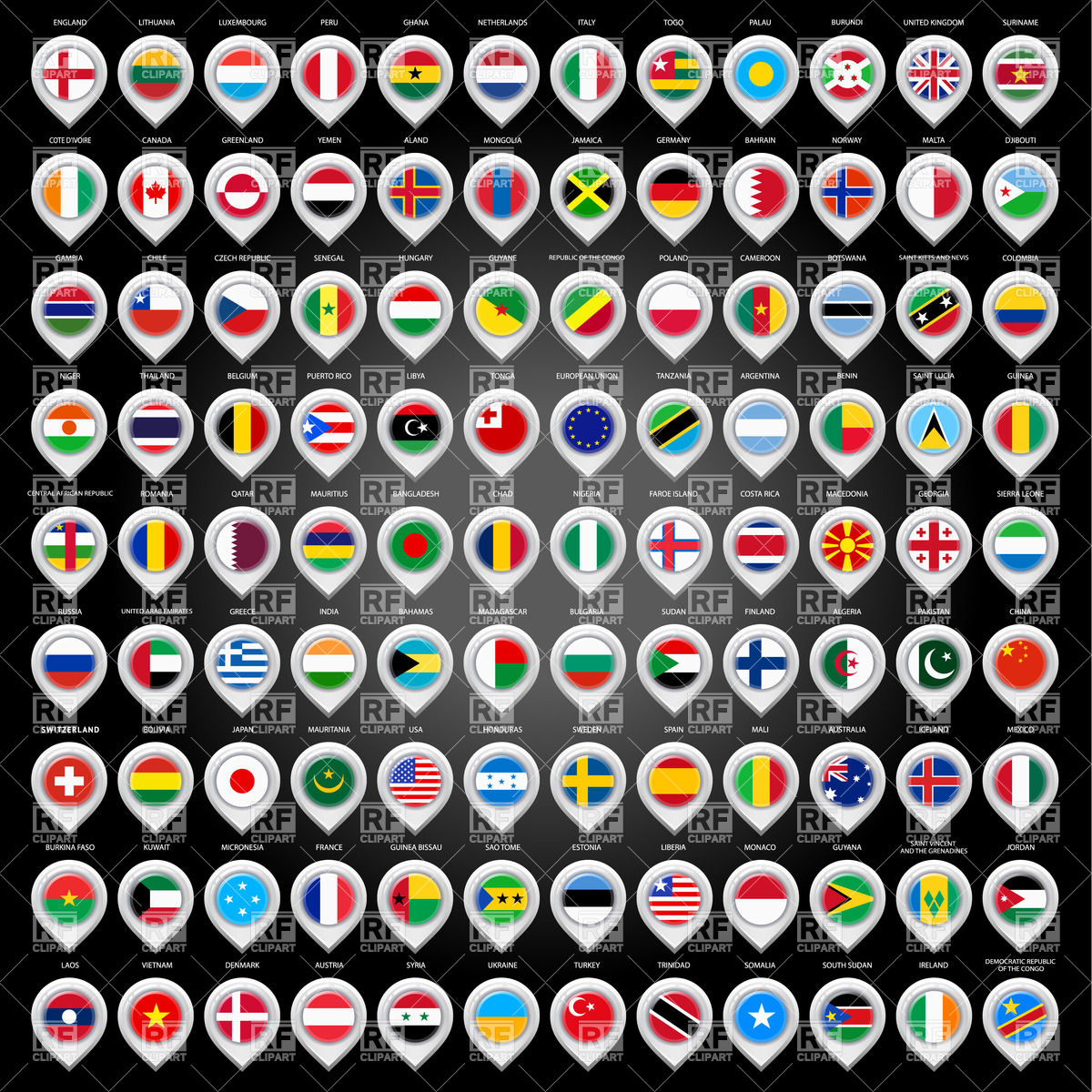 1200x1200 Country Flag Markers Vector Image Vector Artwork Of Signs