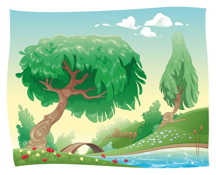 700x568 Countryside. Vector And Cartoon Landscape. Objects Isolated. Wall