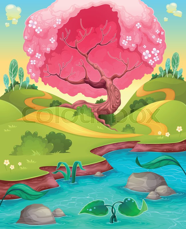 651x800 Landscape In The Countryside. Vector Cartoon Illustration Stock
