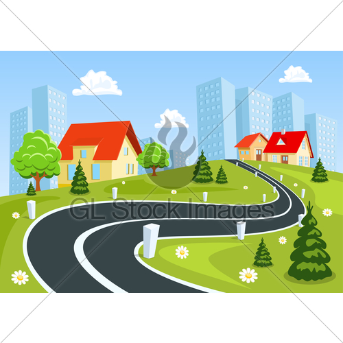 500x500 View Of The City And Countryside, Vector Illustration Gl Stock