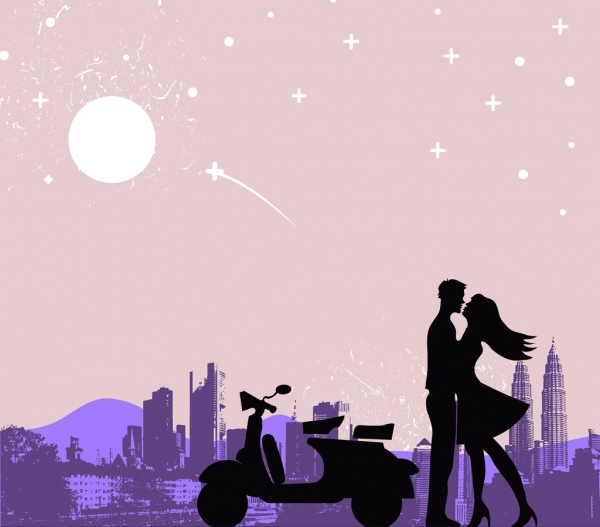 600x527 Romantic Drawing Couple Kissing Moonlight Icons Silhouette Decor