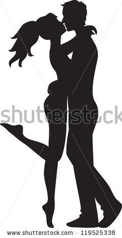 242x470 Silhouette Of Couple. Woman And Man Kissing