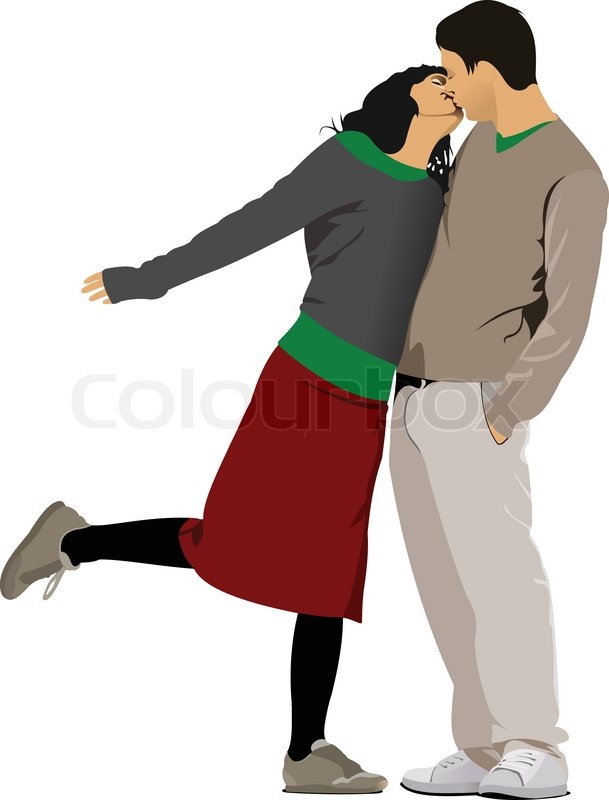 609x800 Kissing Couple Vector Illustration For Valentine`s Day Stock