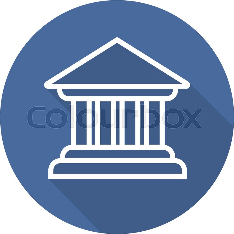 800x800 Bank Building Flat Linear Long Shadow Icon. Courthouse. Vector
