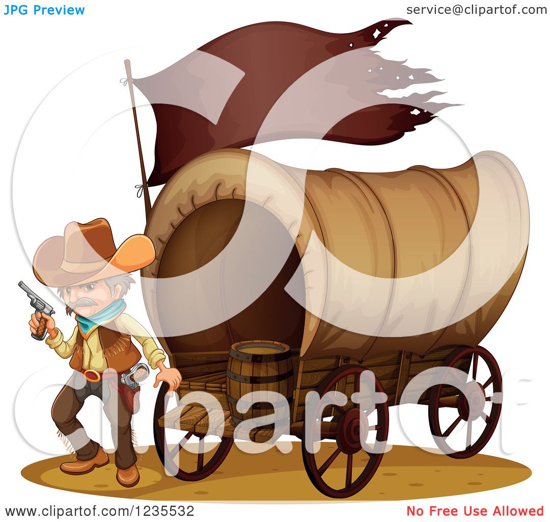 1080x1024 Clipart Of A Cowboy With A Pistol By A Covered Wagon