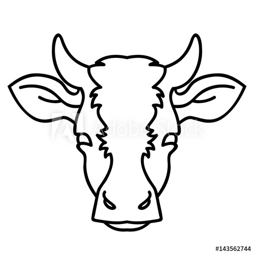 500x500 Vector Line Art Cow Face Farm Animal Icon