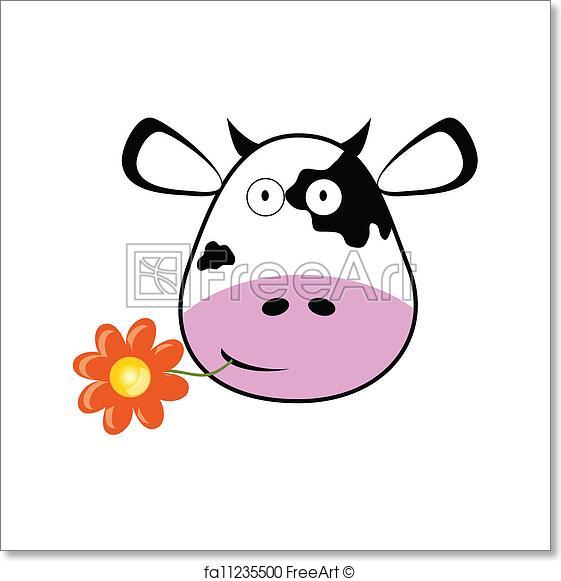 561x581 Free Art Print Of Cow Head With A Flower Vector Illustration