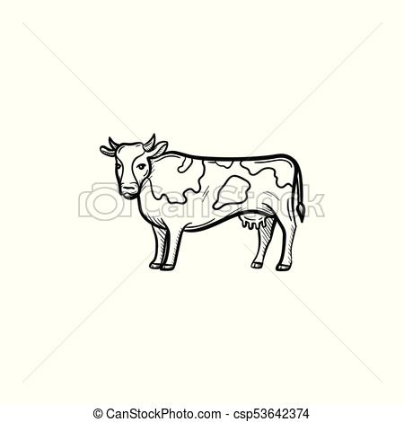 450x470 Cow Hand Drawn Sketch Icon. Vector Hand Drawn Cow Outline Doodle