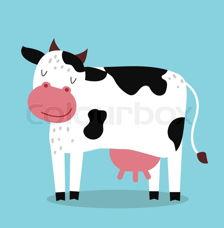 786x800 Cute Cartoon Cow Vector Illustration. Cartoon Cow Isolated On Blue