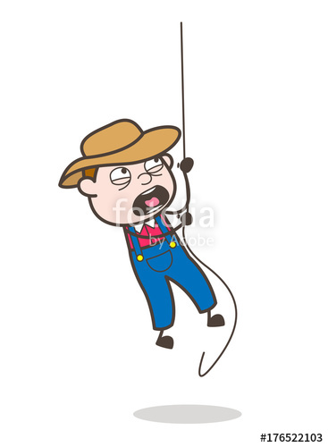 367x500 Cartoon Cowboy Person Climbing Rope Vector Concept Stock Image
