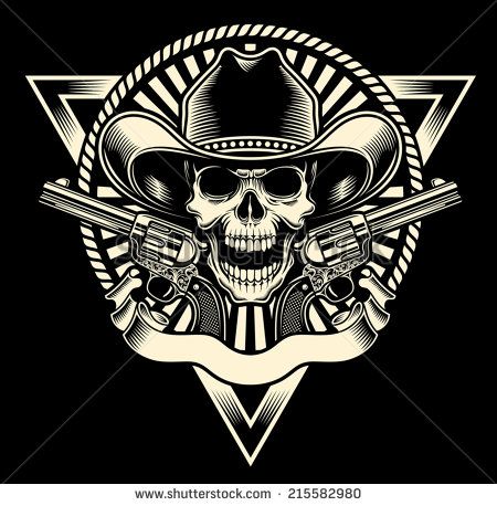 450x458 Cowboy Skull With Revolver