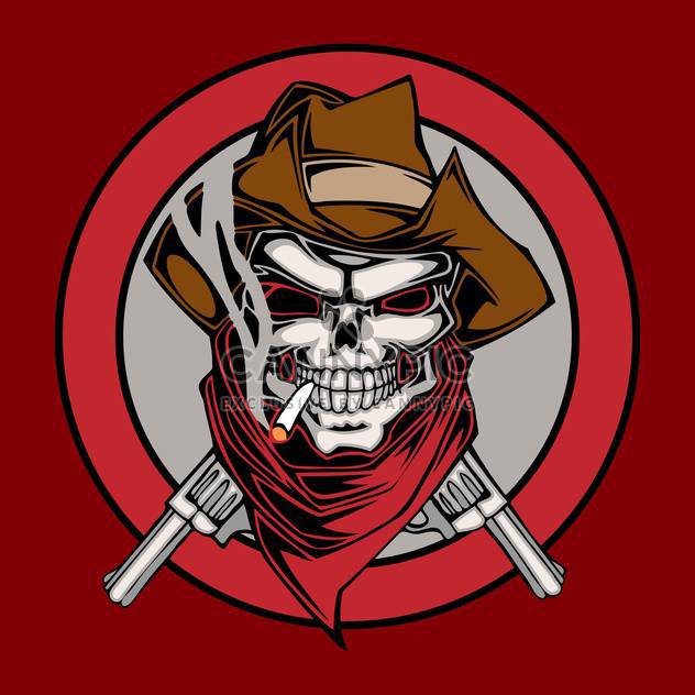 632x632 Vector Illustration Cowboy Skull In Hat With Two Revolvers In