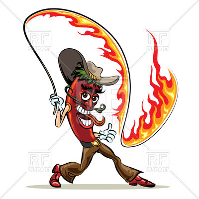 400x400 Cartoon Red Hot Chili Pepper In Cowboy Clothes With A Lash Of Fire