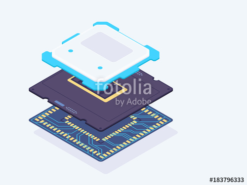 500x375 Isometric Computer Processor. Processor Layers. Cpu Vector