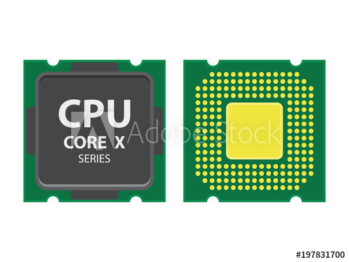 500x375 Processor Icons Of Front And Back Sides. Modern Multi Core Cpu