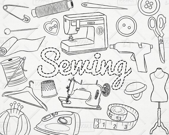 570x456 Doodle Sewing Vector Pack Sew Craft Clipart Handmade Etsy
