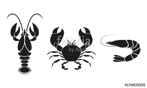 500x300 Shrimp, Crawfish And Crab Icons. Seafood Design Elements. Vector