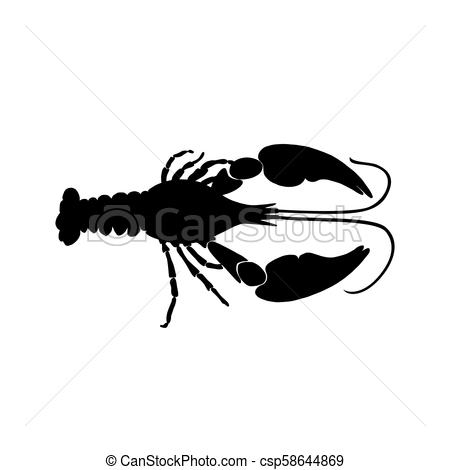 450x470 Vector Illustration Of Black Crawfish Silhouette On White