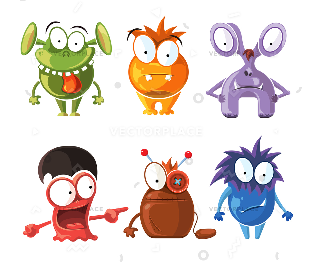 1000x844 Cartoon Cute Character Monsters Set Crazy Vector Illustration