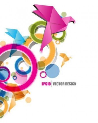 340x425 Origami Birds With Abstract Background Vector Free Download