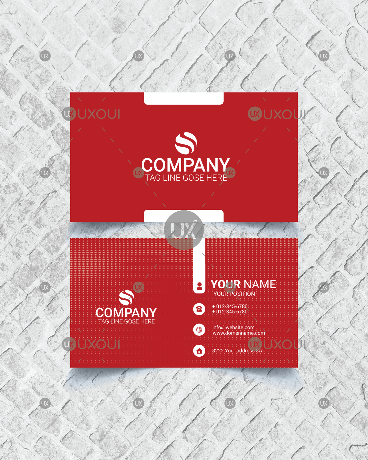 1200x1500 Red And White Business Card Design Vector Template With Pattern