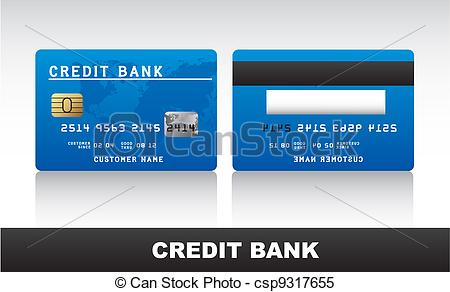 450x292 Blue Credit Card With Shadow Over Grey Background. Vector .