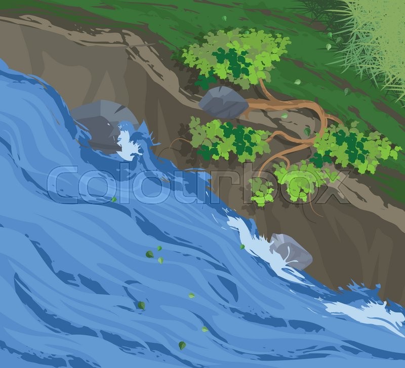 800x727 Creek,vector Nature And Forest Scene Background Stock Vector