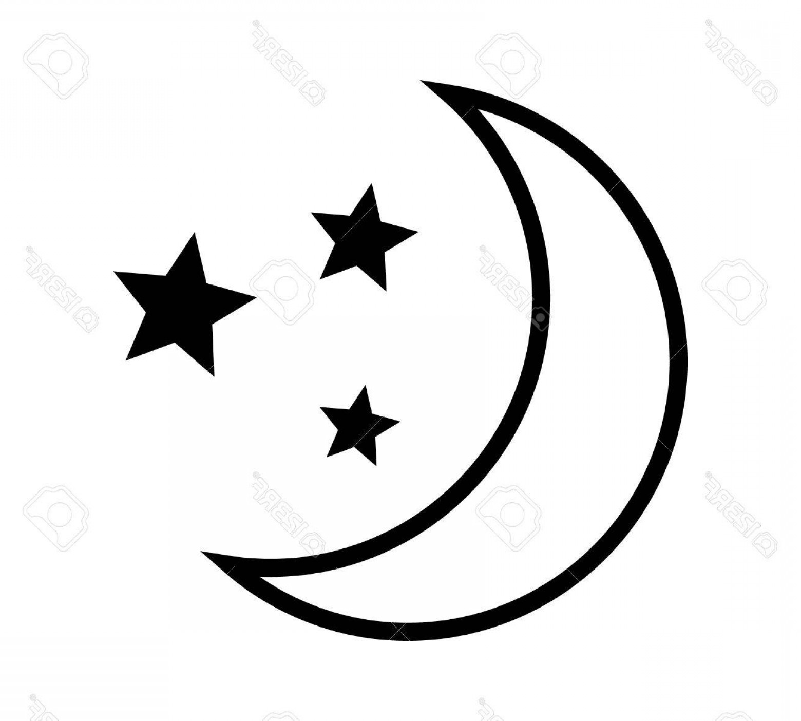 1560x1404 Photostock Vector Crescent Moon With Stars At Night Evening Or