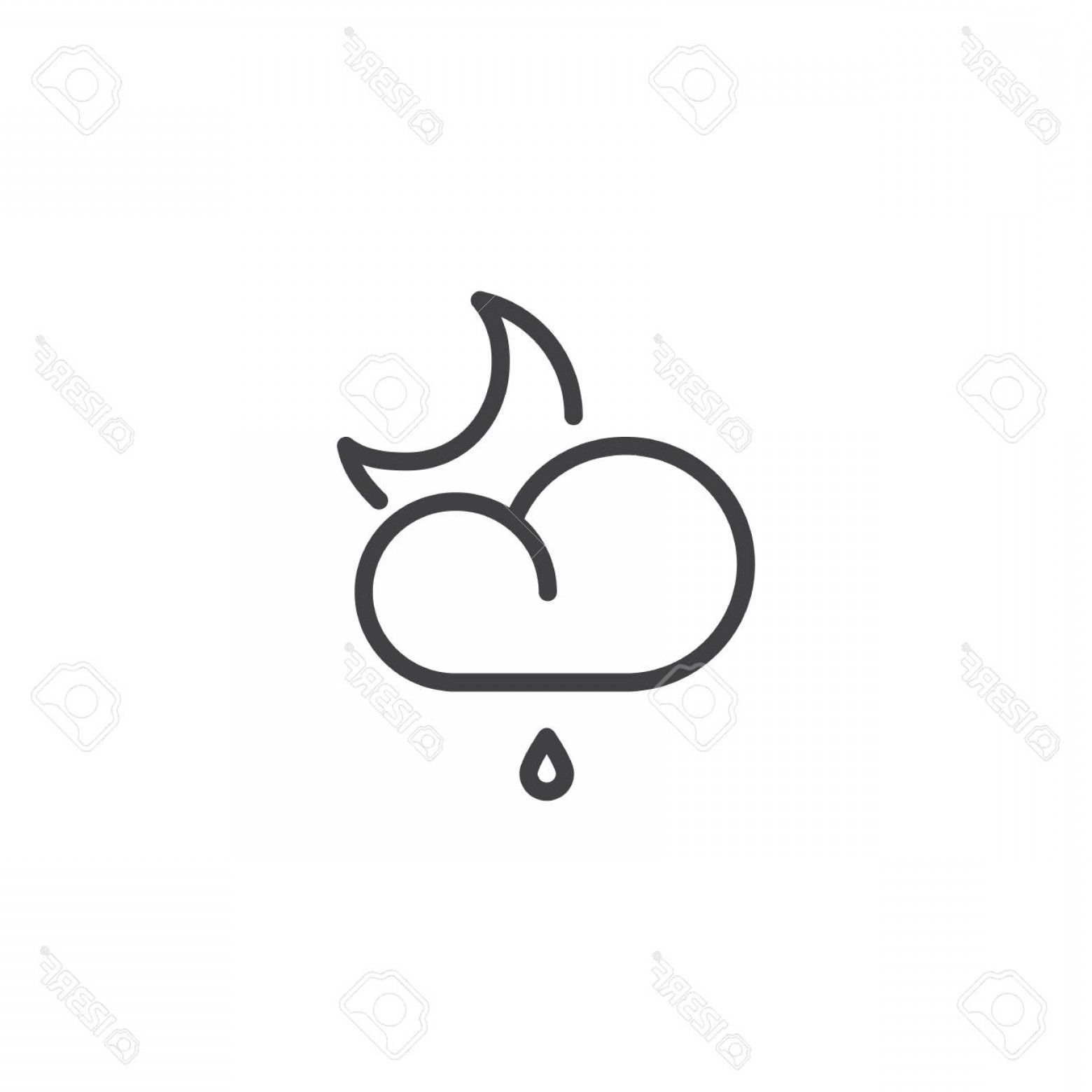 1560x1560 Photostock Vector Rainy Cloud And Crescent Moon Line Icon Outline