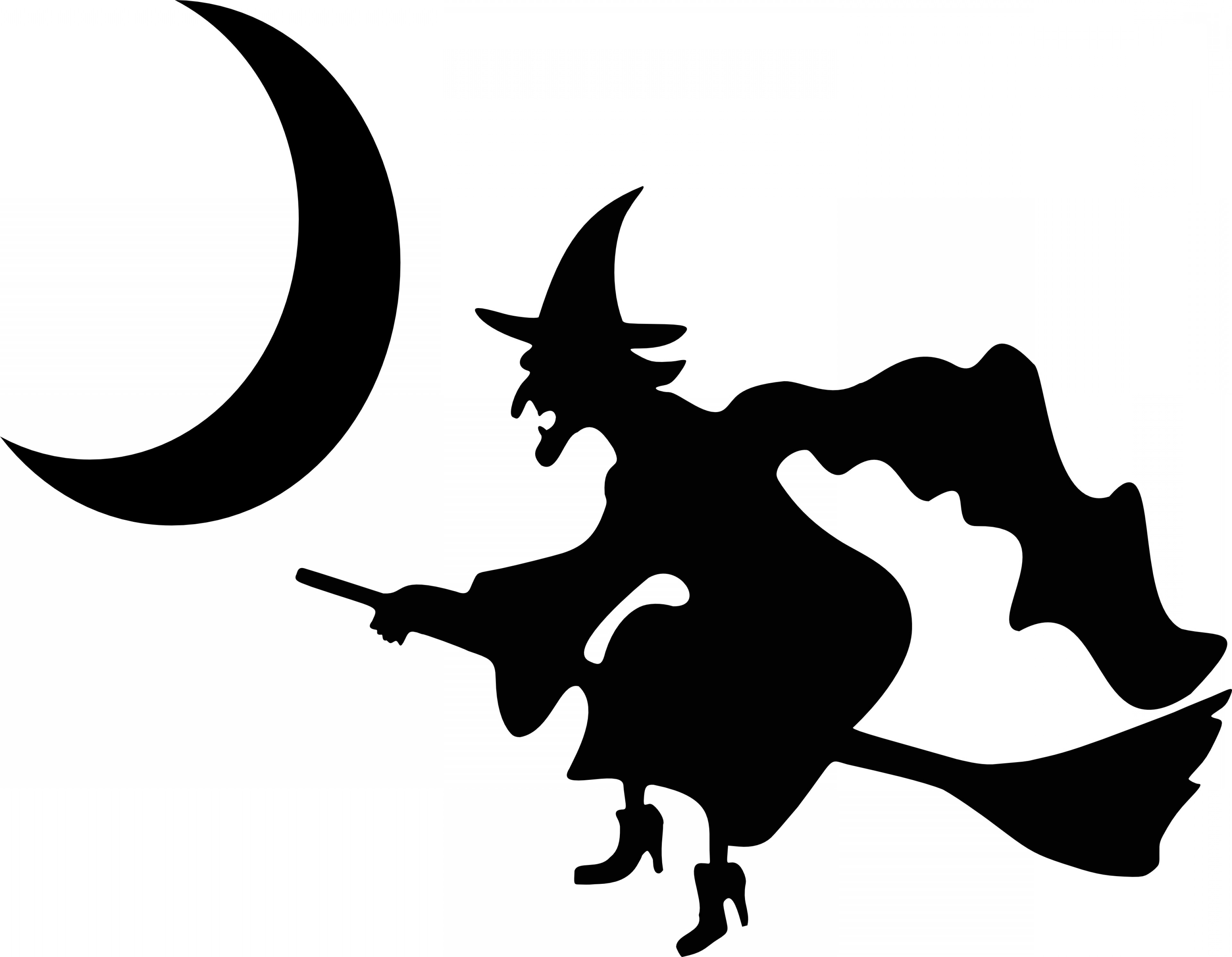 3840x2982 Witch Flying By Crescent Moon Silhouette Free Halloween Vector