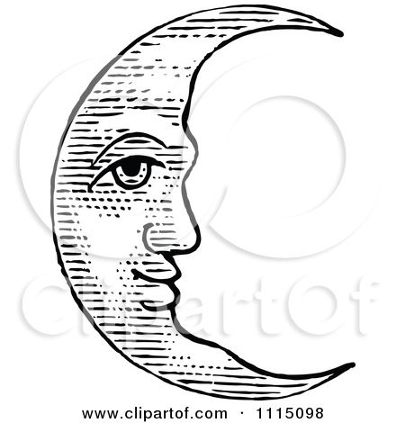 450x470 Clipart Vintage Black And White Crescent Moon Face Royalty Free