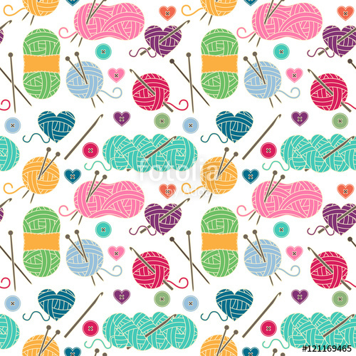 500x500 Seamless, Tileable Vector Background With Yarn, Knitting Needles