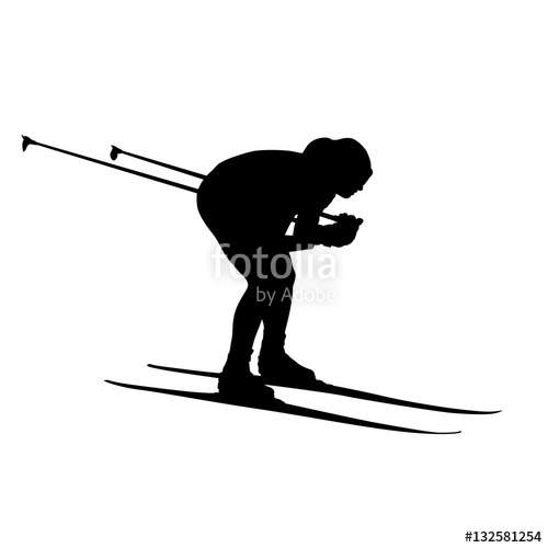 500x500 Cross Country Skiing, Downhill. Vector Silhouette Stock Image And
