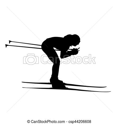 450x470 Cross Country Skiing Downhill, Woman Or Girl Vector Silhouette