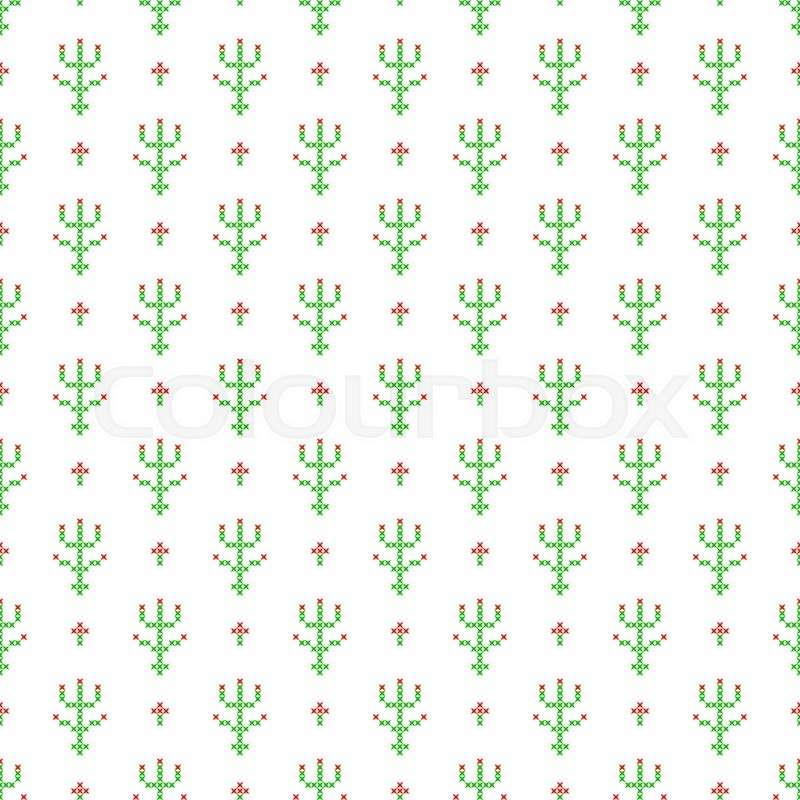 800x800 Cross Stitch Seamless Vector Pattern. Red And Green Embroidery