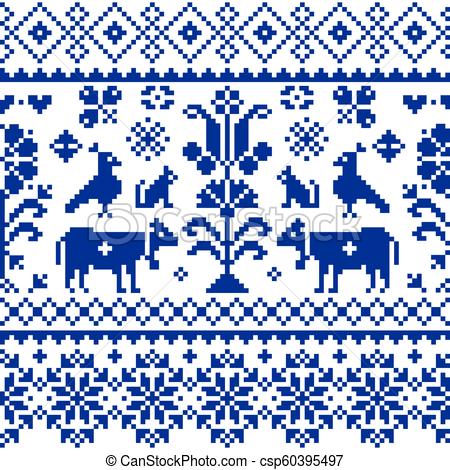 450x470 Cross Stitch Vector Seamless Folk Art Pattern